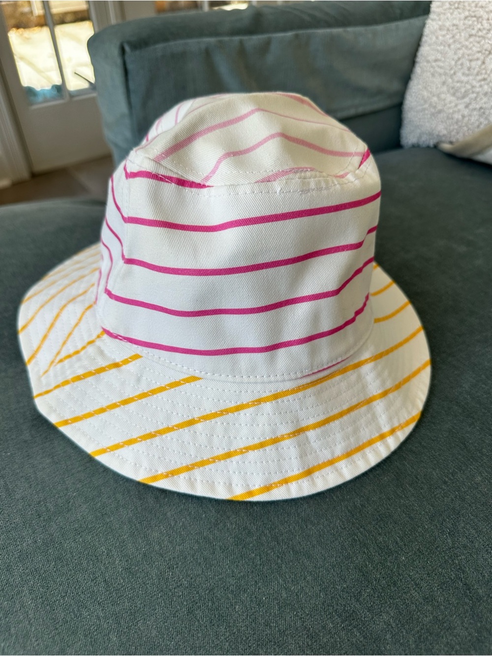 J. Crew White Bucket Hat with Yellow Stripe